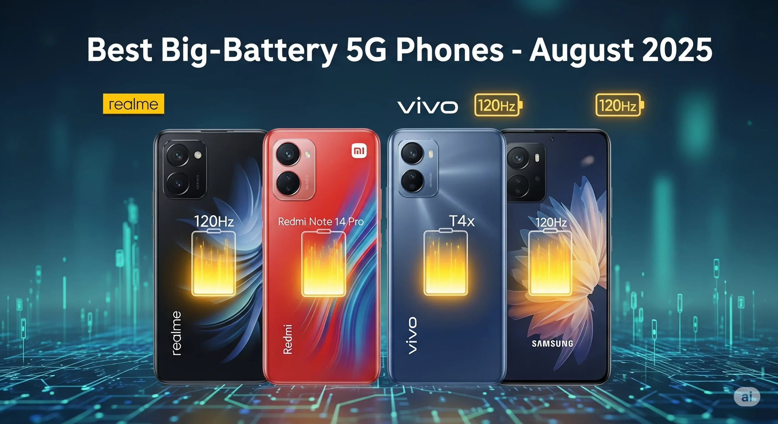 Best Big-Battery 5G Phones of August 2025: Realme Narzo 80 Pro, Redmi Note 14 Pro, Vivo T4x, and Samsung Galaxy M56 5G